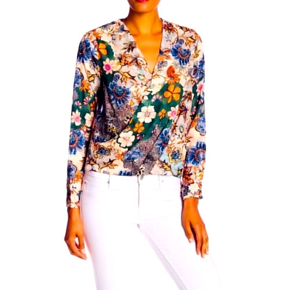 Rachel Roy V- Neck Long Sleeve Floral Textured Lightweight Blouse NEW - Picture 1 of 4